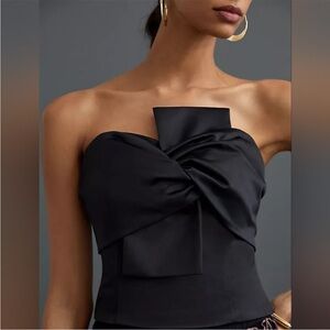 Anthropologie Porridge Black Satin Bow Sweetheart Top